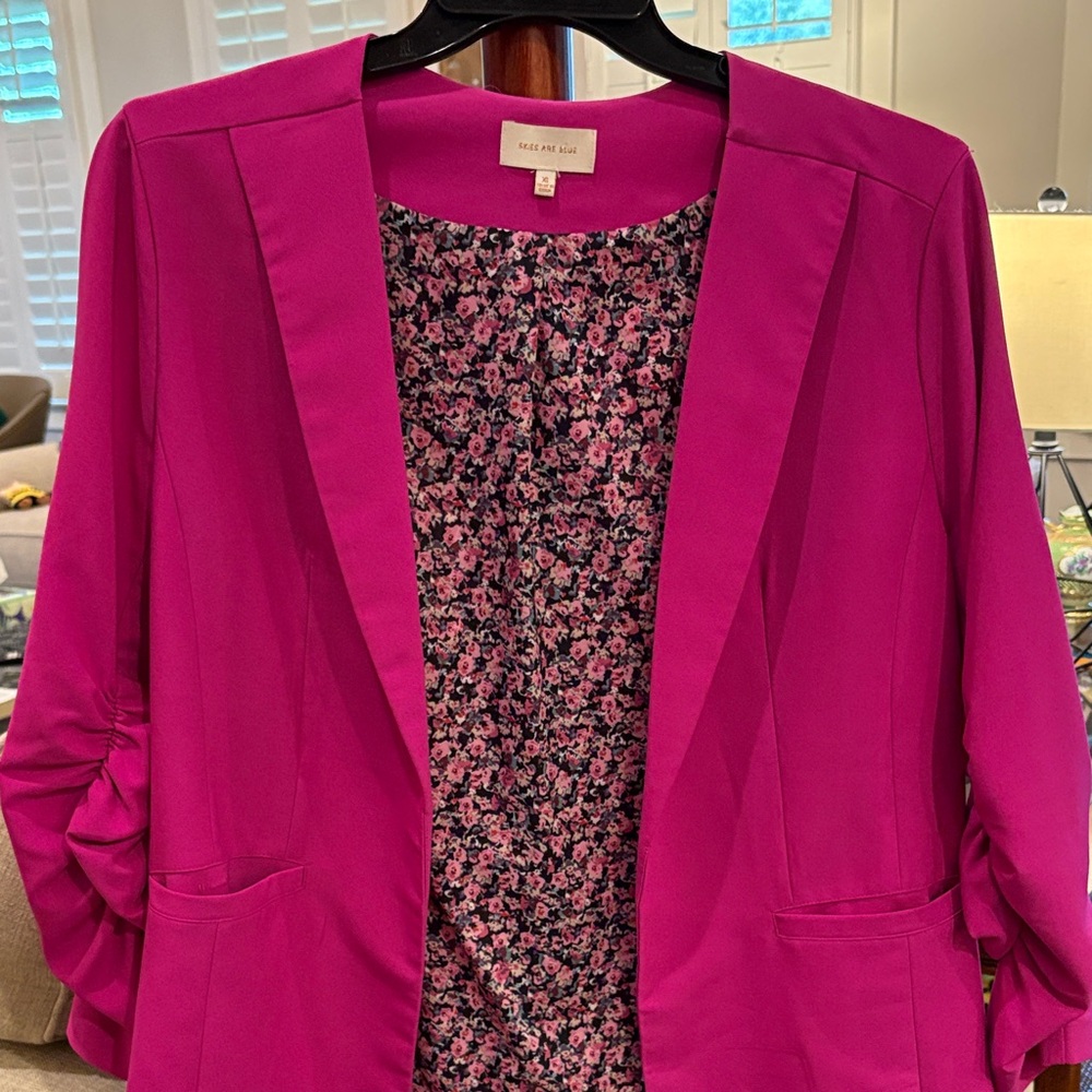 Skies Are Blue Fuchsia Blazer with Floral Pattern